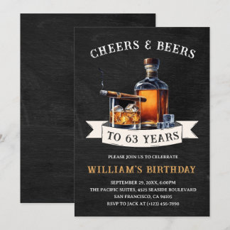 Cheers & Beers Rustic 63rd Country Birthday Party Invitation