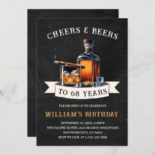 Cheers & Beers Rustic 68th Country Birthday Party Invitation