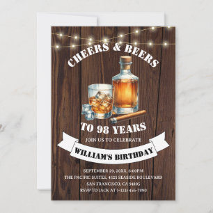 Cheers & Beers Rustic 98th Country Birthday Party Invitation