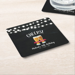 Cheers Beers   Rustic Adult 40th Birthday Party Square Paper Coaster