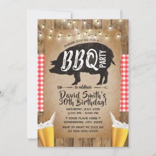 Cheers & Beers Rustic BBQ Birthday Party Invitation