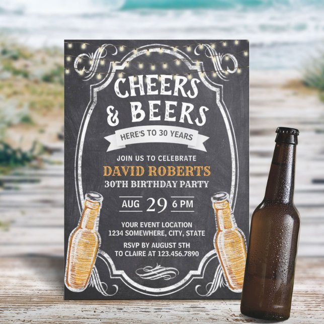 Cheers & Beers Rustic Chalkboard 30th Birthday Invitation (Creator Uploaded)