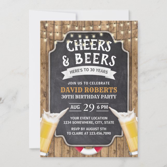 Cheers & Beers Rustic Nautical 30th Birthday Invitation (Front)
