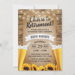 Cheers Beers Rustic Sunflowers Retirement Party Invitation