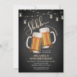 Cheers & Beers Surprise Adult 40th Birthday Party Invitation