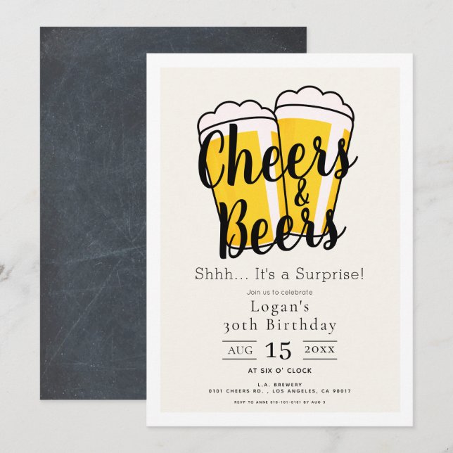 Cheers & Beers Surprise Birthday Party Invitation (Front/Back)