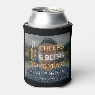 Cheers & Beers to 30 Years Neon Birthday Photo Can Cooler
