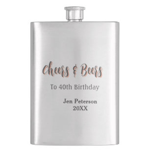 Cheers & beers to 40th birthday gray name year sin hip flask