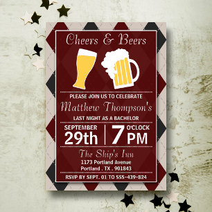 Cheers & Beers Trendy Red Bachelor Party Invitation