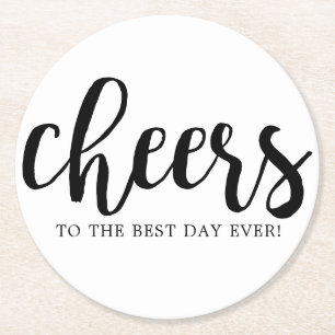 Cheers Best Day Hand-Lettering Round Paper Coaster