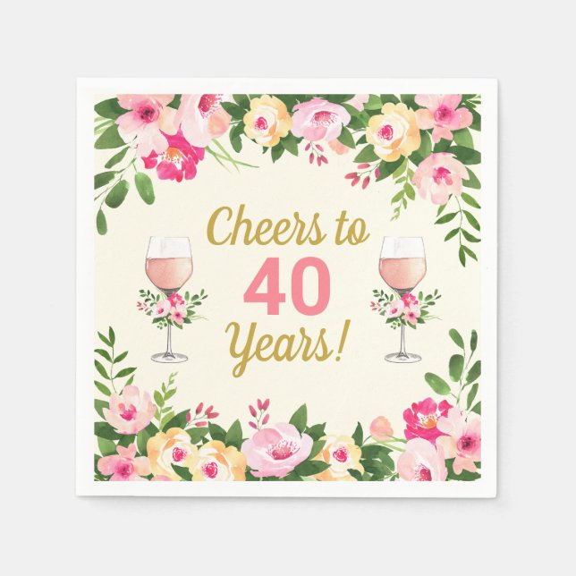 Cheers Birthday Party Theme Feminine Floral Napkin (Front)