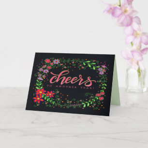 Cheers Birthday Wreath Pretty Floral Happy Card