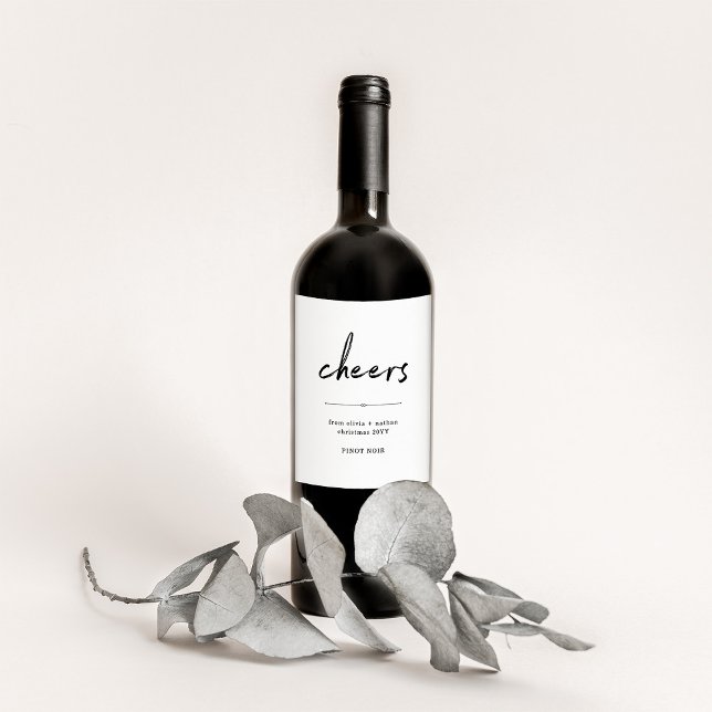 Cheers | Black and White Modern Minimalist Wine Label (Creator Uploaded)