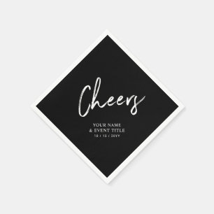 Cheers   Black Brush Lettering Custom Party Napkin