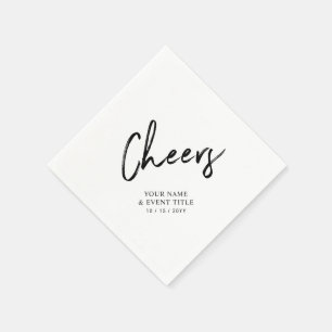 Cheers   Black Brush Lettering Custom Party Napkin