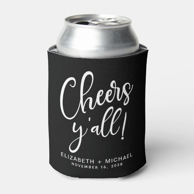 Cheers Black Wedding Can Cooler (Can Front)