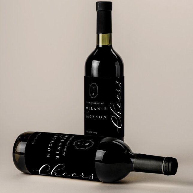 Cheers Black & White Personalised Monogram Crest Wine Label (Creator Uploaded)