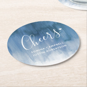 Cheers  blue grey modern art wash paper coasters