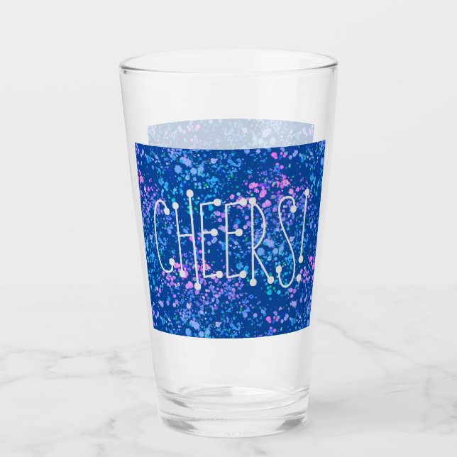 Cheers! Blue with Pink,Blue Purple Splatter Glass (Front)