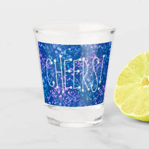 Cheers! Blue with Pretty Pink Purple Blue Splatter Shot Glass