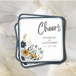 Cheers Blue Yellow Floral Wedding Square Paper Coaster<br><div class="desc">This Cheers Blue and Yellow Floral Paper Wedding Coaster features beautiful watercolor blue and yellow wildflowers to complement your wedding decor.

This item coordinates with the Blue Yellow Wildflowers Elegant Wedding Suite.

#wildflowerwedding #bluewedding #yellowwedding #goldwedding #formalwedding #elegantwedding #floralwedding</div>