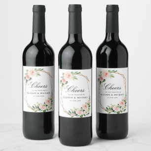 CHEERS   blush pink floral wedding Wine Label