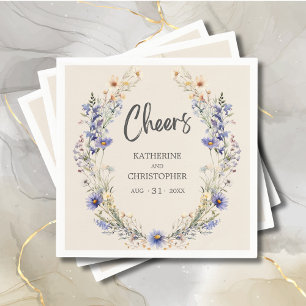Cheers BOHO Dusty Blue Wildflower Wedding Napkin