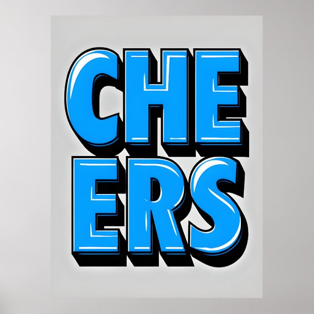 CHEERS Bold Blue Text Poster – Retro Pop Style (Front)