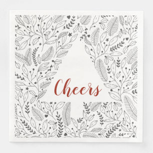 "Cheers" Botanical Line Art/Christmas Tree Napkin