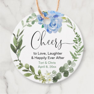 Cheers Bridal Shower greenery blue floral Favour Tags