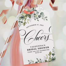 Cheers Bridal Shower Thank You Favour Greenery Tag