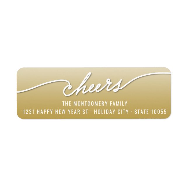 Cheers Calligraphy Gold Ombre Holiday Address (Front)