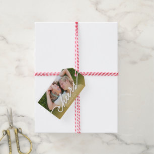 Cheers Calligraphy Script Gold Ombre Photo Holiday Gift Tags