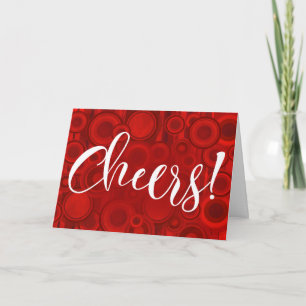 Cheers! Calligraphy Script w Red Circles & Stripes Holiday Card