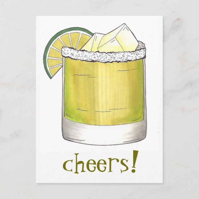 Cheers! Celebration Margarita Cocktail Lime Green Postcard (Front)