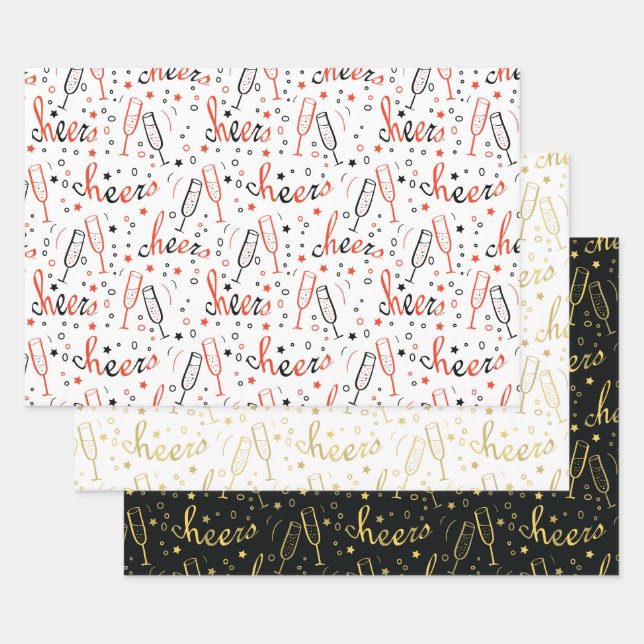 Cheers Champagne Christmas and New Year Wrapping Paper Sheet (Set)