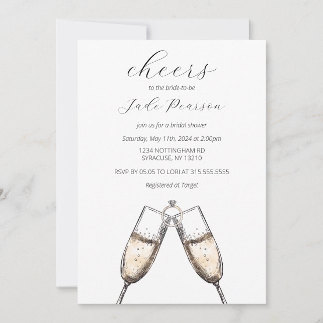 Cheers Champagne Elegant Classy Bridal Shower Invitation (Front)