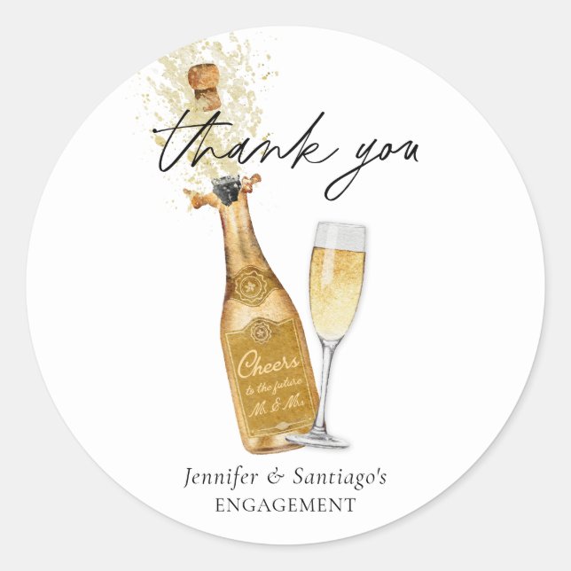 Cheers Champagne Engagement Thank you Classic Round Sticker (Front)