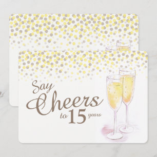 Cheers champagne glasses 15th anniversary invitation