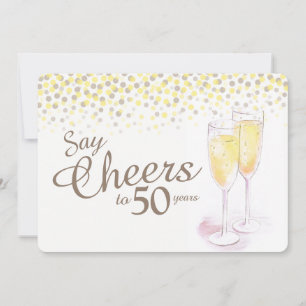 Cheers champagne glasses 50th anniversary invitation