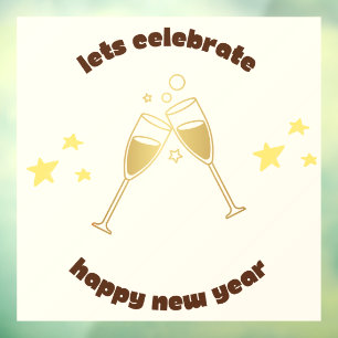 Cheers champagne glasses New Years message Window Cling
