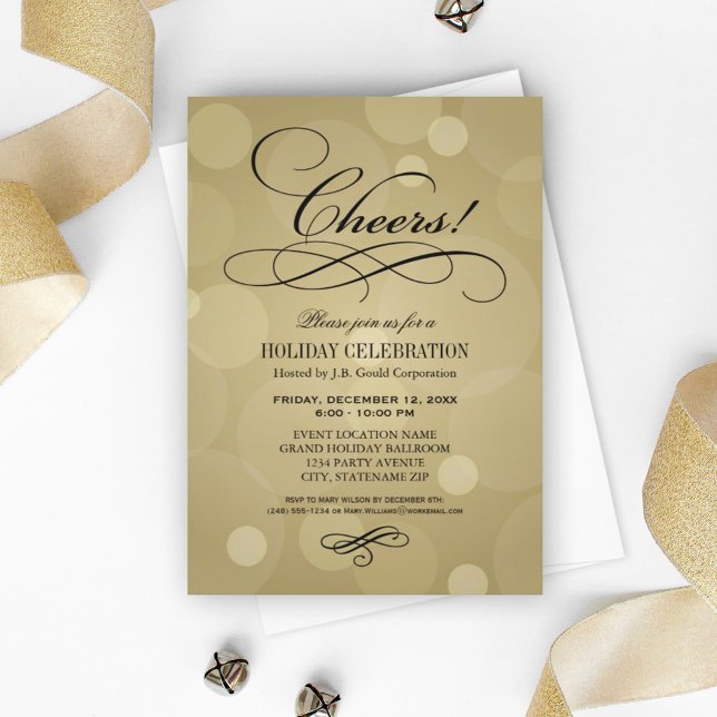 Cheers Champagne Gold Corporate Holiday Party Invitation (Creator Uploaded)