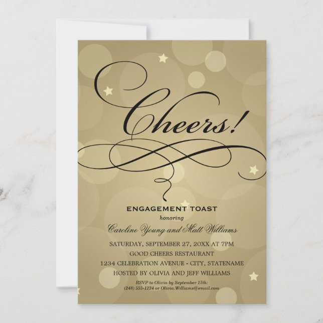 Cheers Champagne Gold Wedding Engagement Party Invitation (Front)