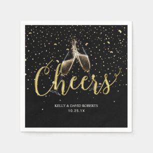 Cheers Champagne Toast Gold Confetti Napkin