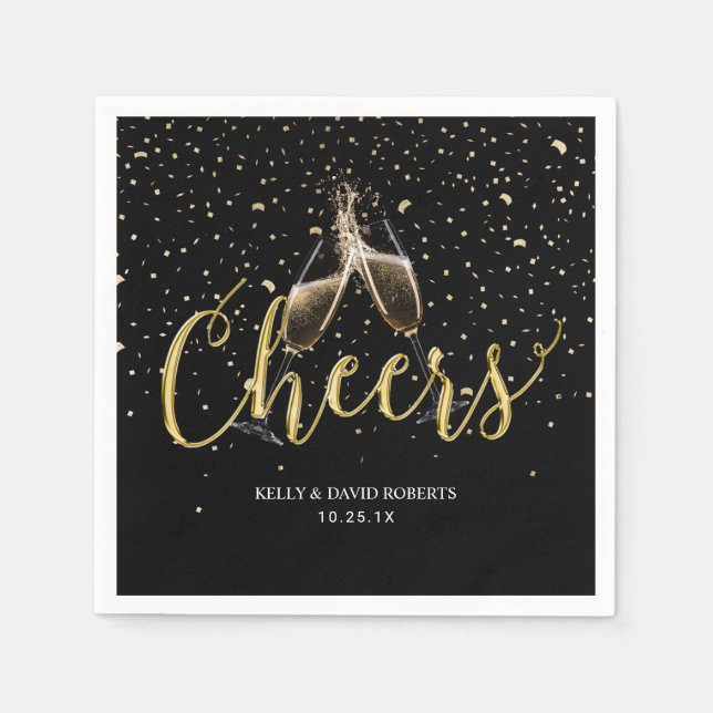 Cheers Champagne Toast Gold Confetti Napkin (Front)