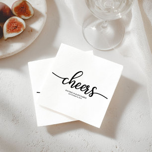 Cheers - Chic Black and White Calligraphy Wedding Napkin