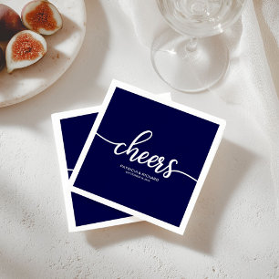 Cheers - Chic Navy Blue Calligraphy Wedding Napkin