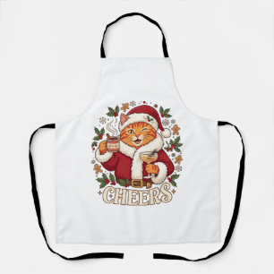 Cheers Christmas Orange Cat Santa Hat Drinks Ginge Apron