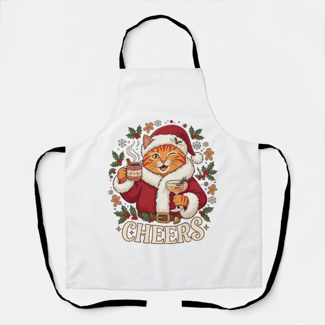 Cheers Christmas Orange Cat Santa Hat Drinks Ginge Apron (Front)