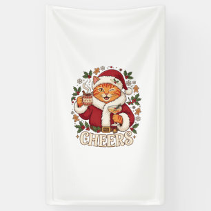 Cheers Christmas Orange Cat Santa Hat Drinks Ginge Banner